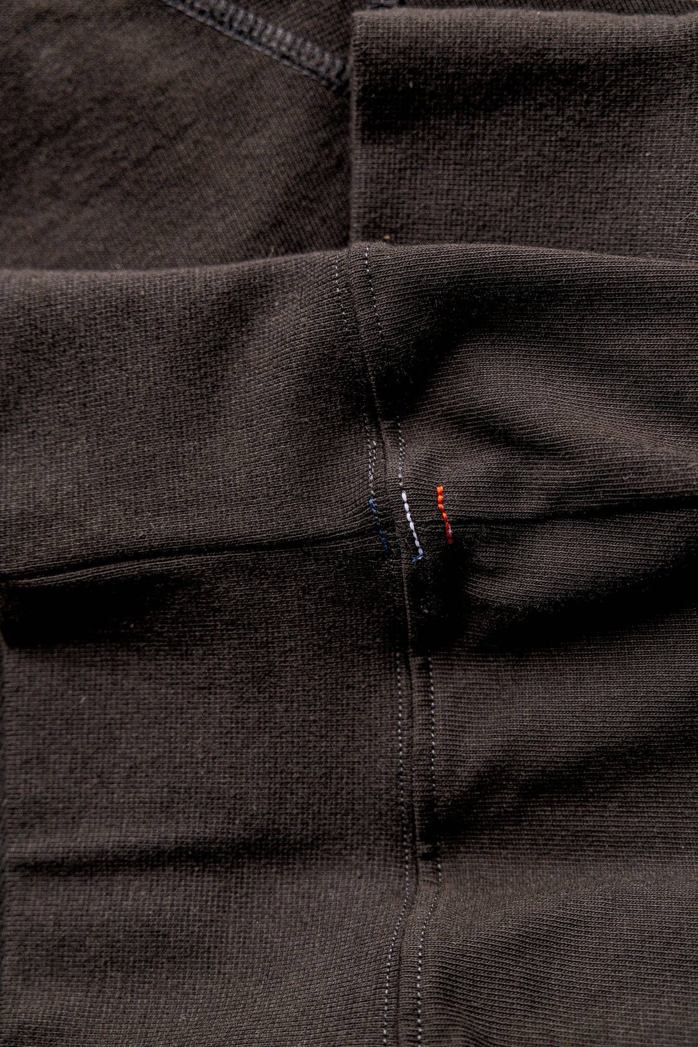 Close-up of a dark fabric texture with stitching details