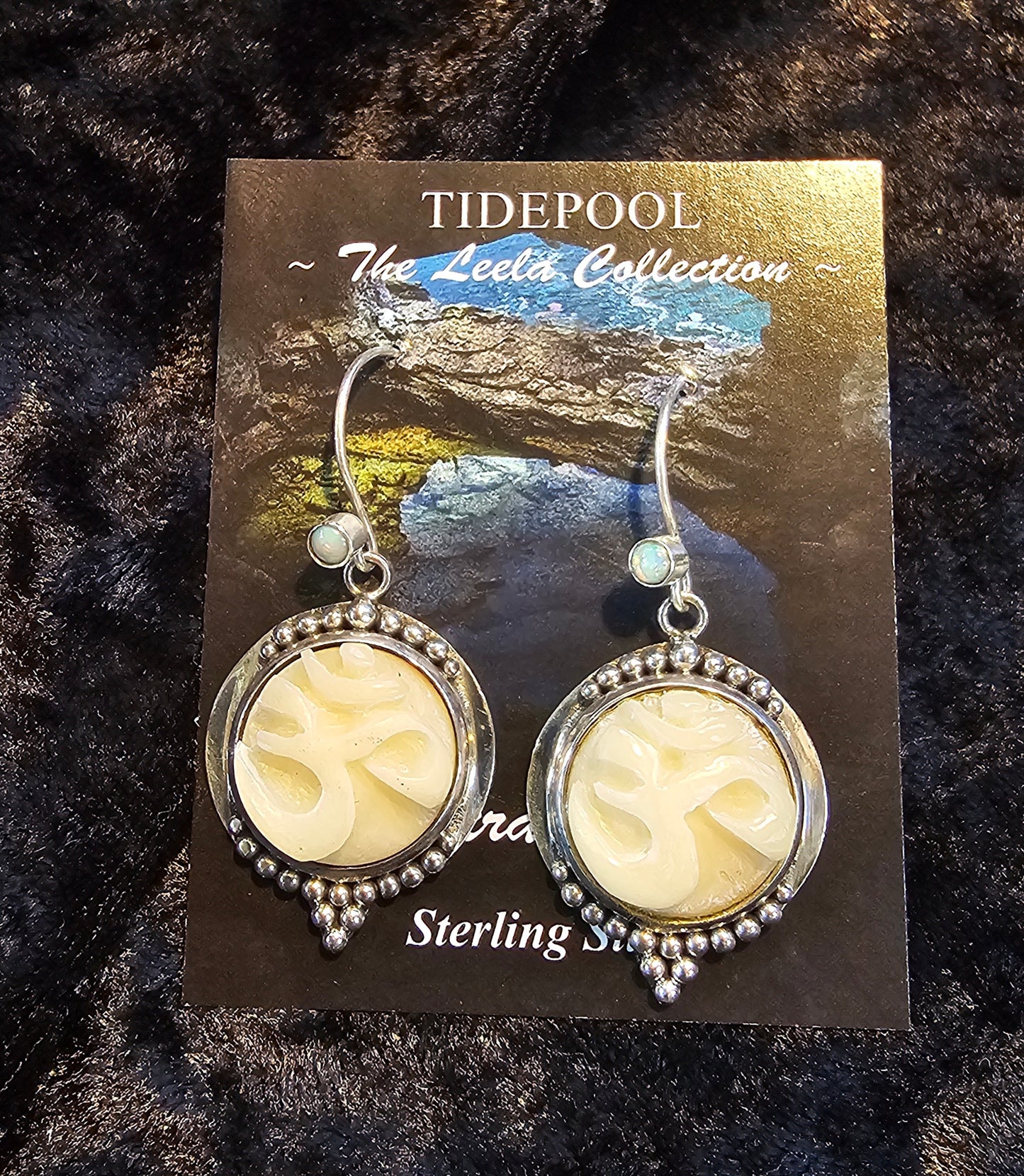 Tagua Nut OM and Opal Earrings