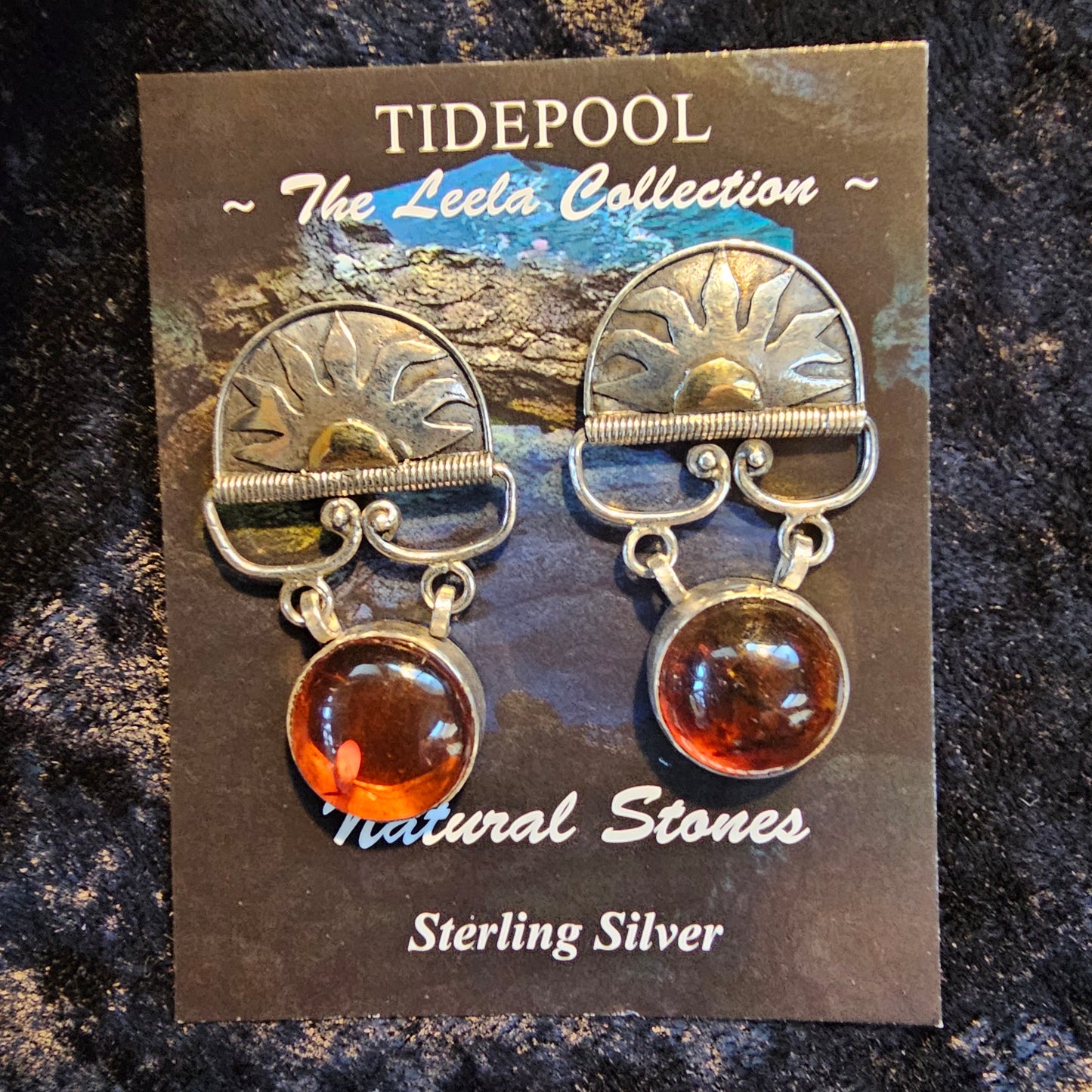 Sun Post Earrings ~ Amber with a A Touch of Gold