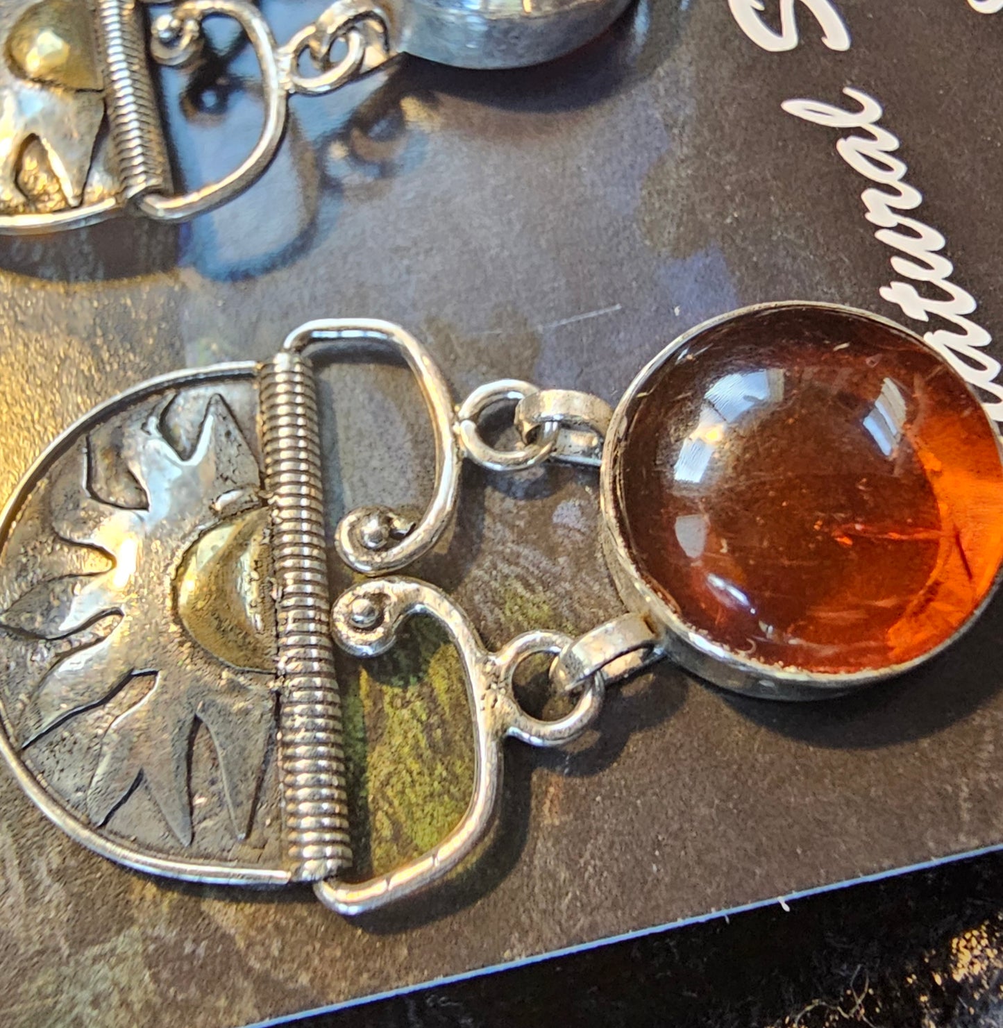 Sun Post Earrings ~ Amber with a A Touch of Gold