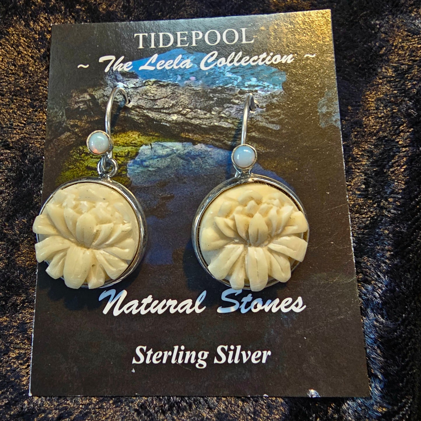 Tagua Nut Lotus and Opal Earrings