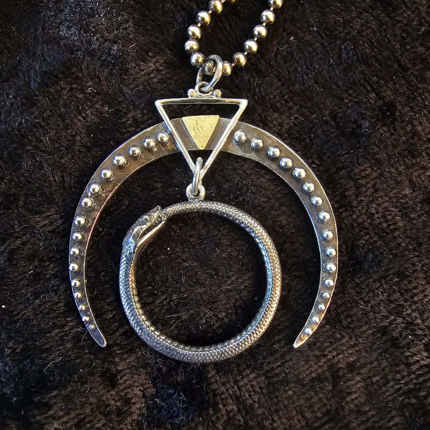 Horned Moon + Ouroboros Sterling Silver Necklace