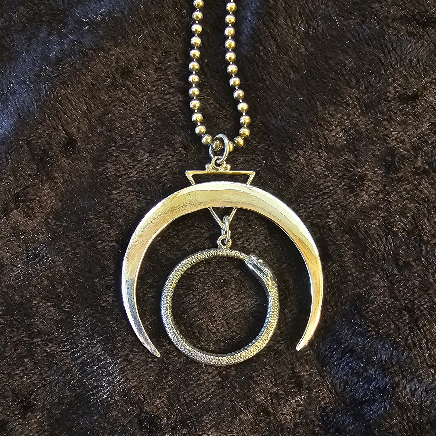 Horned Moon + Ouroboros Sterling Silver Necklace