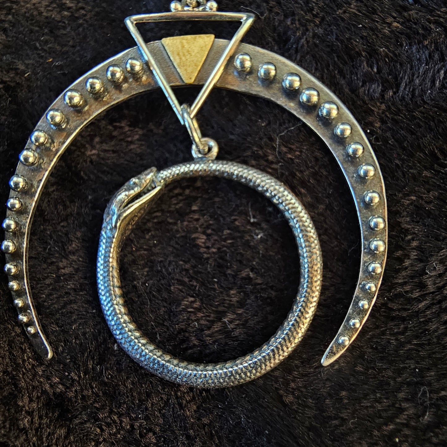 Horned Moon + Ouroboros Sterling Silver Necklace
