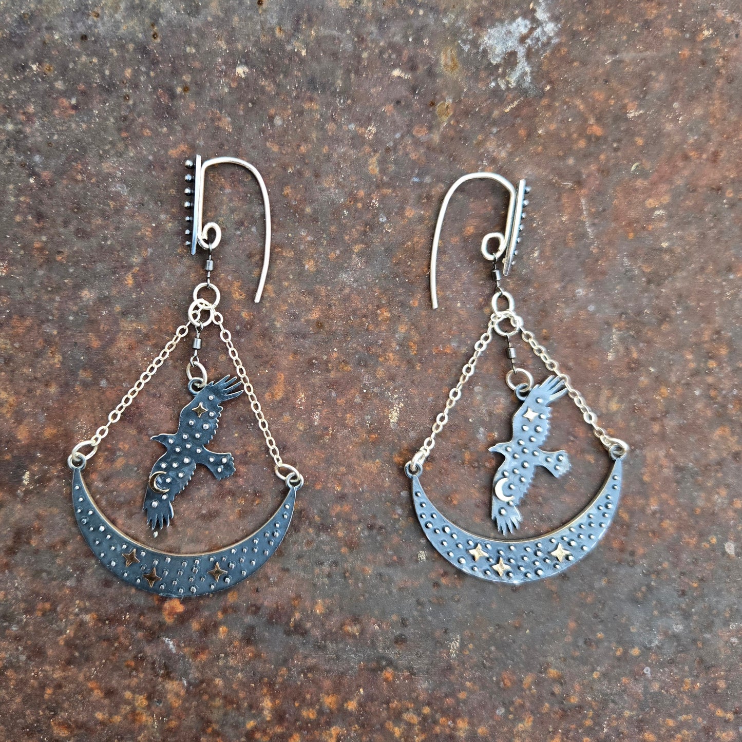 Night Flight Raven and Moon Earrings