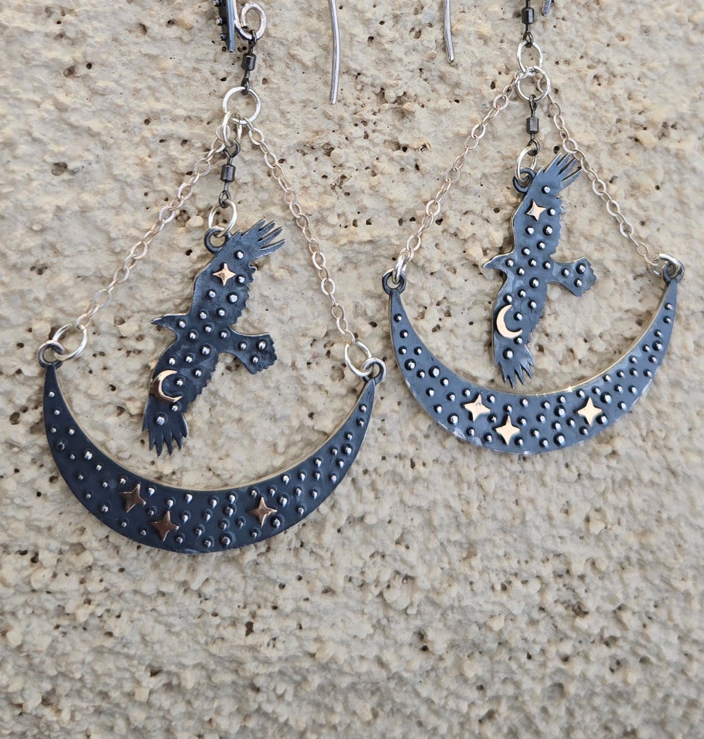 Night Flight Raven and Moon Earrings