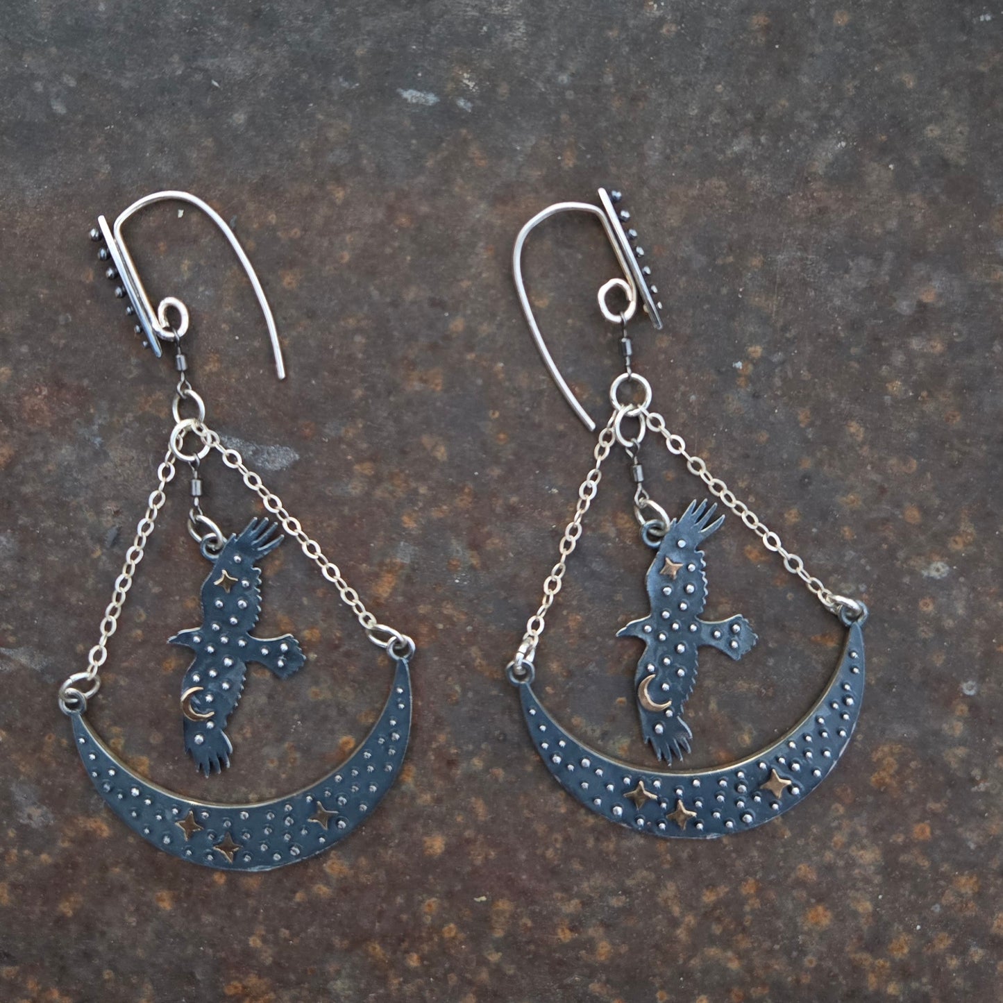 Night Flight Raven and Moon Earrings