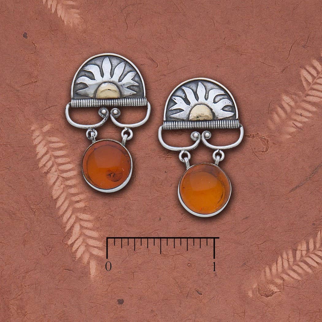 Sun Post Earrings ~ Amber with a A Touch of Gold