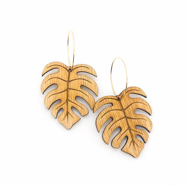 Hawaii Wood Earrings | Monstera