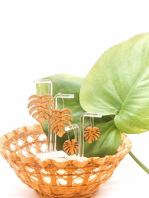 Hawaii Wood Earrings | Monstera