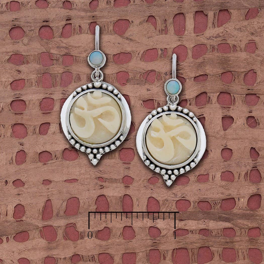 Tagua Nut OM and Opal Earrings