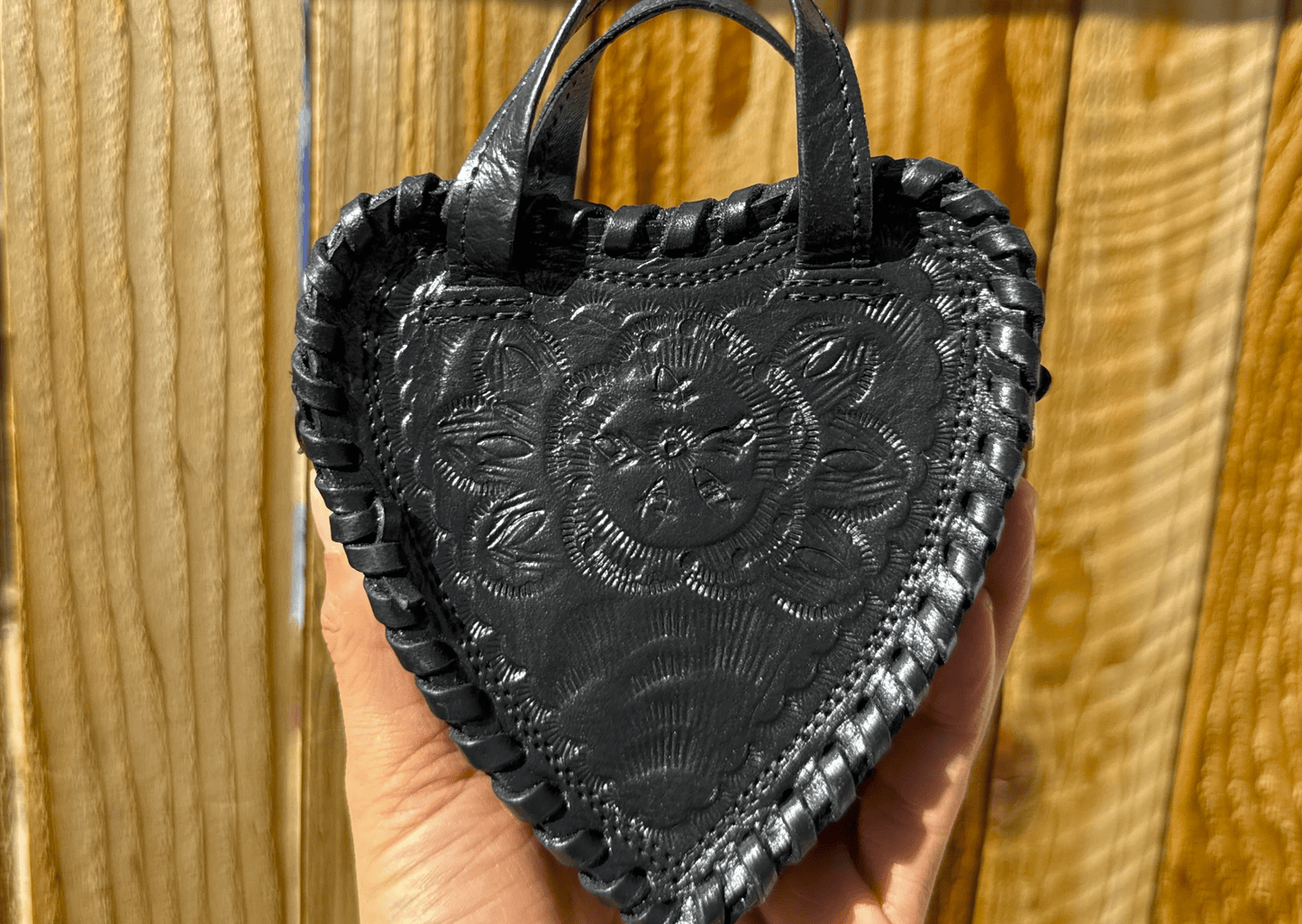 Hand - Tooled Heart Mini Crossbody Bag — Full - Grain Mexican Leather Purse - FINAL SALE - Khandava