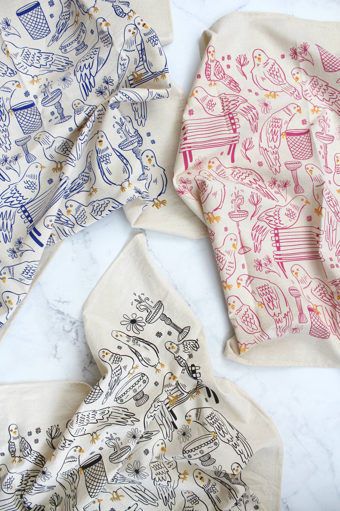 Park Pigeon Pals screen printed tea towel — Calhoun & Co. NYC