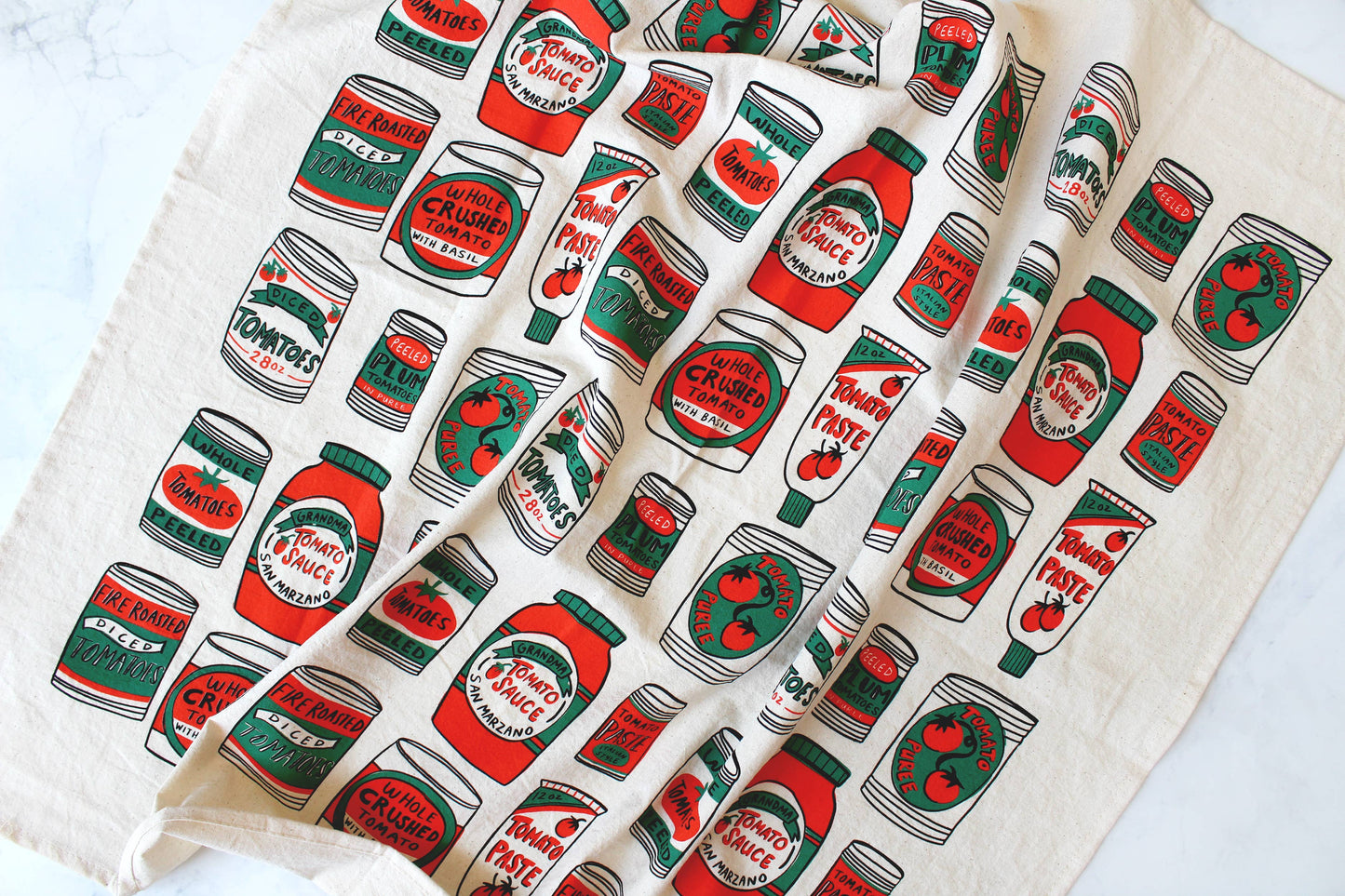 Canned Tomatoes Screen Printed Tea Towel |Calhoun & Co.