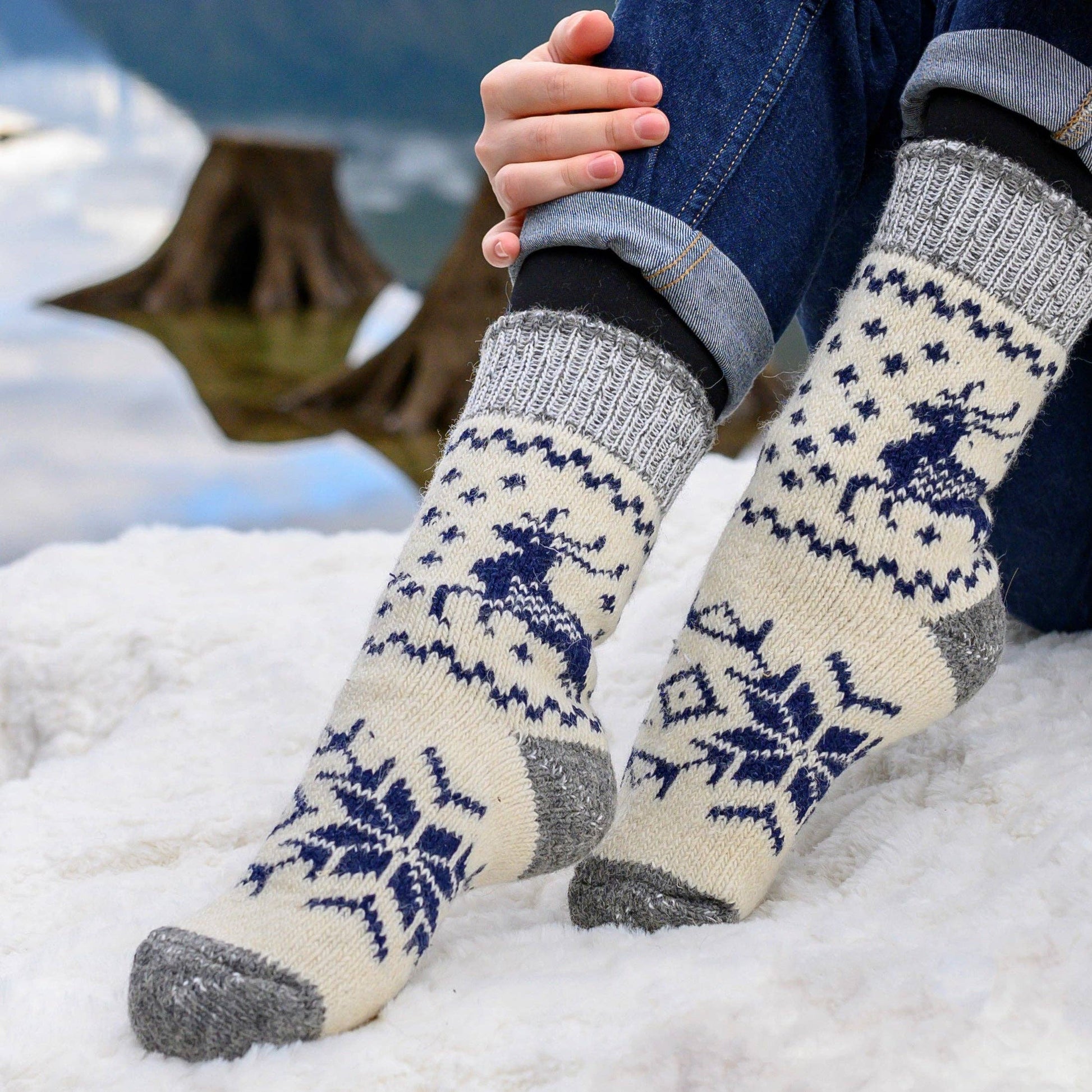 Blanca Reindeer Slouchy Wool Socks – Warm Dry - Foot Wool Socks - Khandava