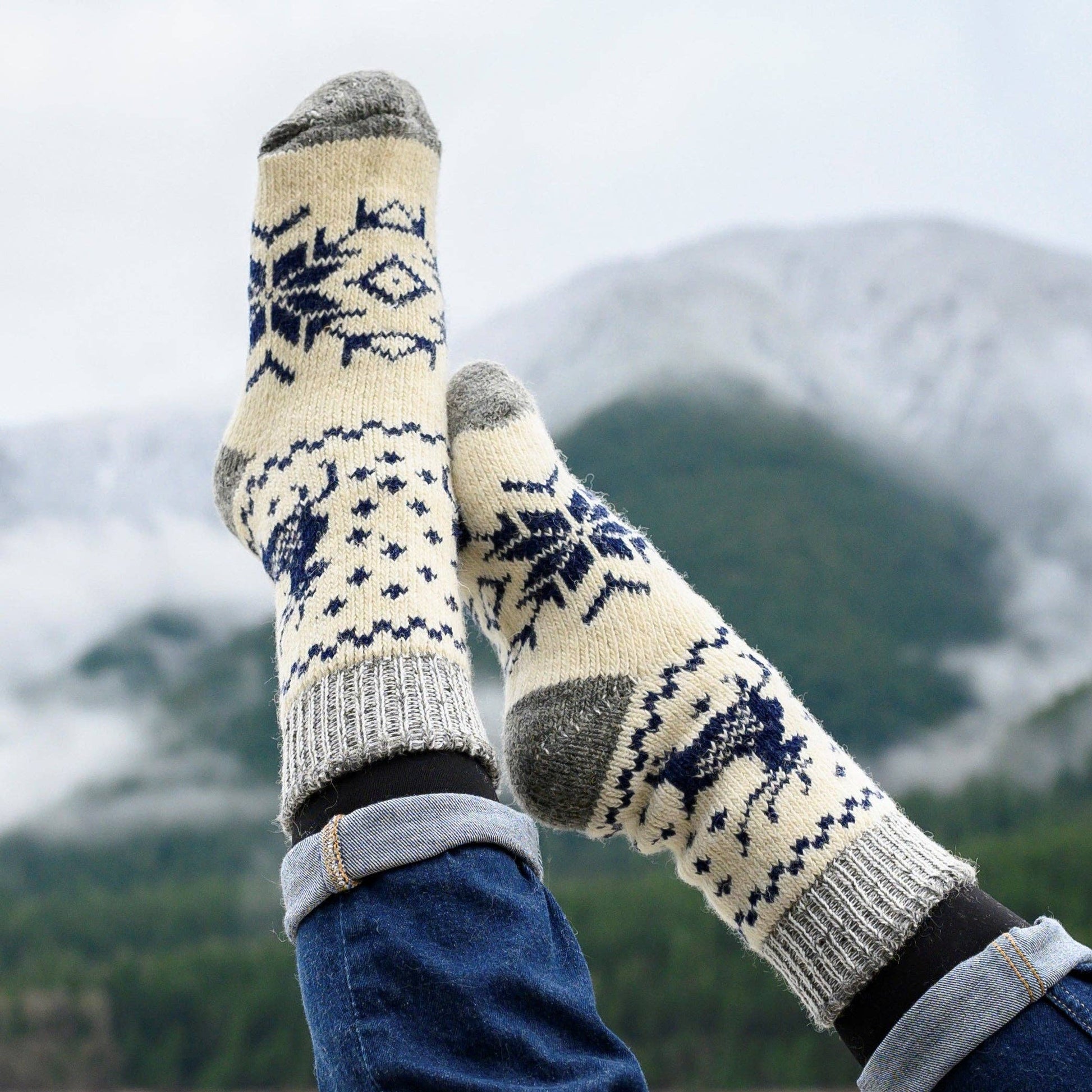 Blanca Reindeer Slouchy Wool Socks – Warm Dry - Foot Wool Socks - Khandava