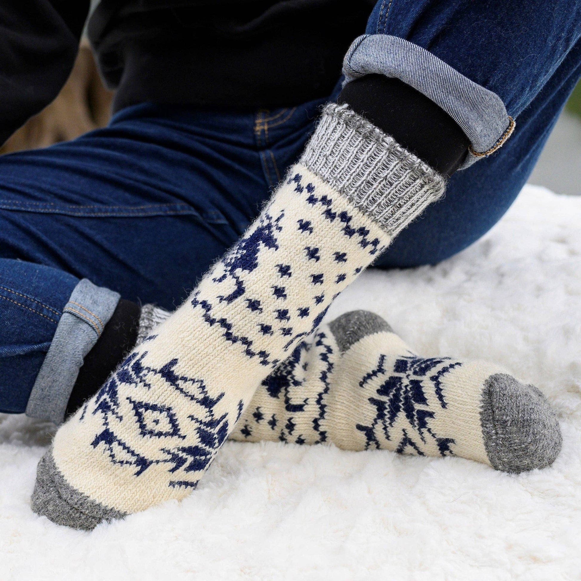 Blanca Reindeer Slouchy Wool Socks – Warm Dry - Foot Wool Socks - Khandava