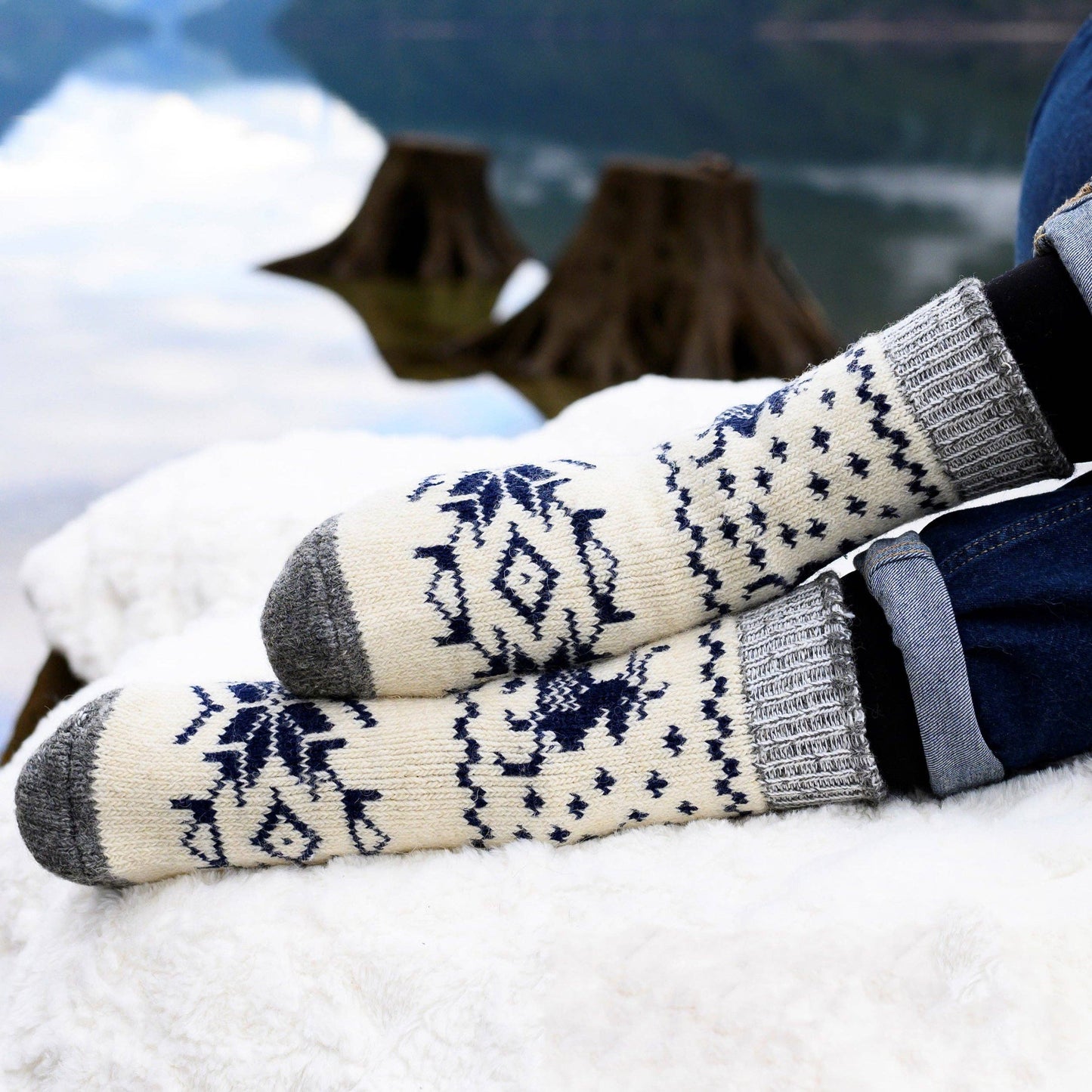 Blanca Reindeer Slouchy Wool Socks – Warm Dry - Foot Wool Socks - Khandava