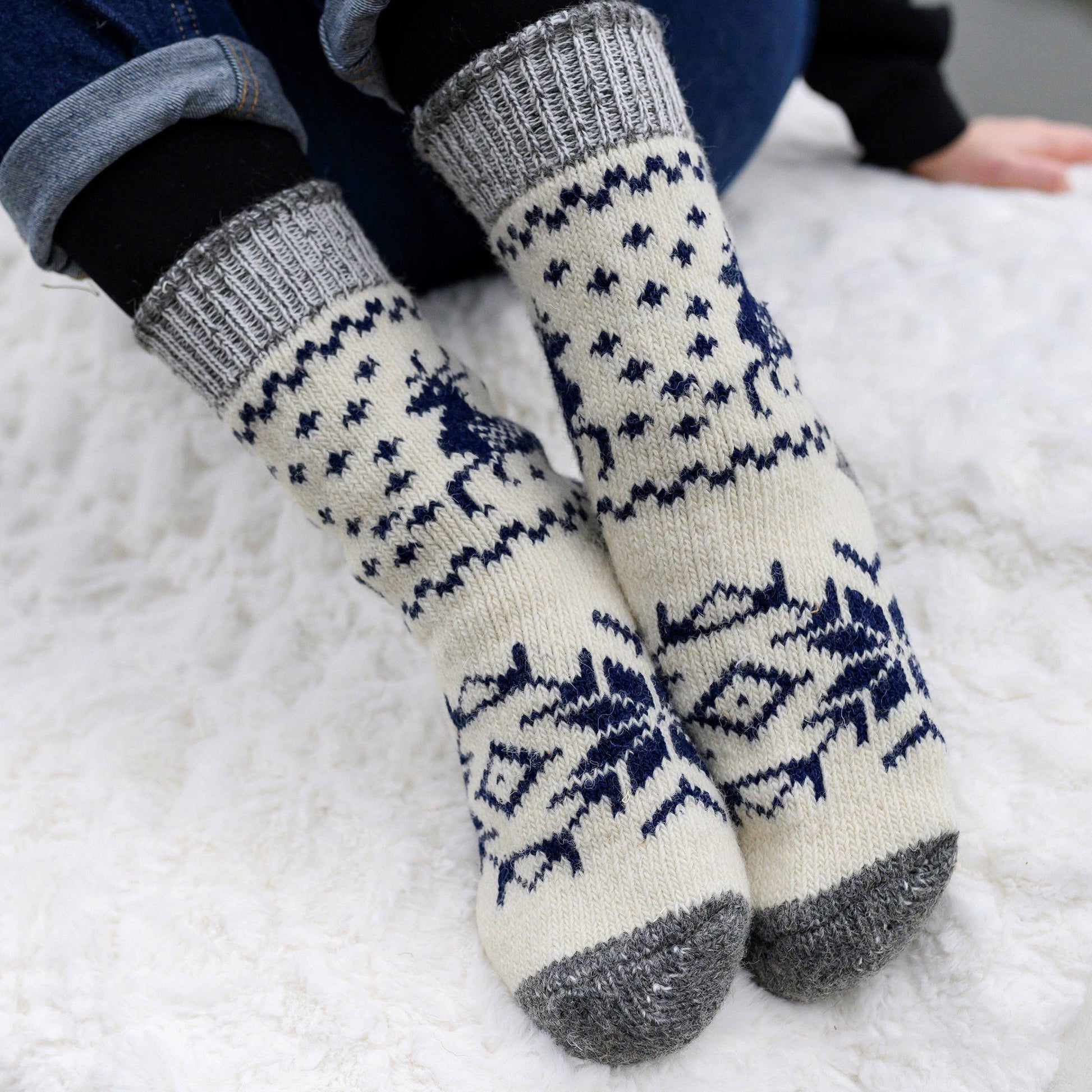 Blanca Reindeer Slouchy Wool Socks – Warm Dry - Foot Wool Socks - Khandava