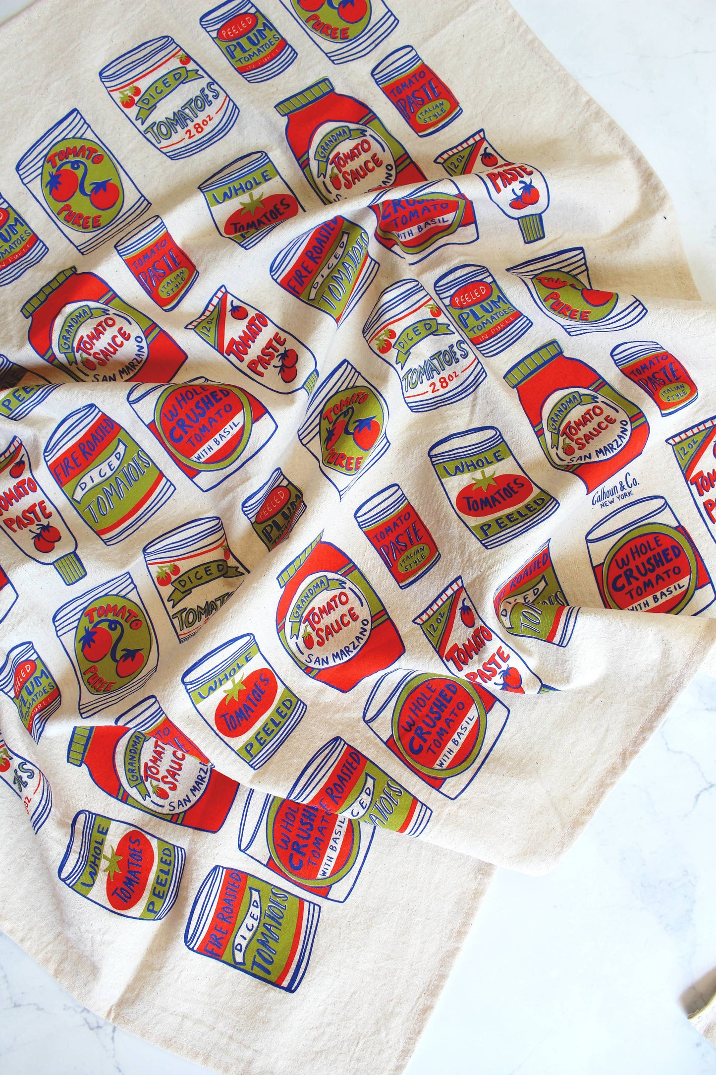 Canned Tomatoes Screen Printed Tea Towel |Calhoun & Co.
