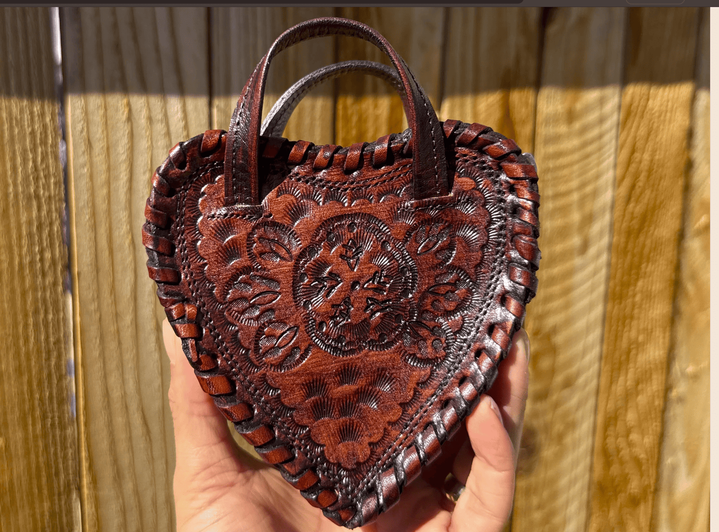 Hand - Tooled Heart Mini Crossbody Bag — Full - Grain Mexican Leather Purse - FINAL SALE - Khandava