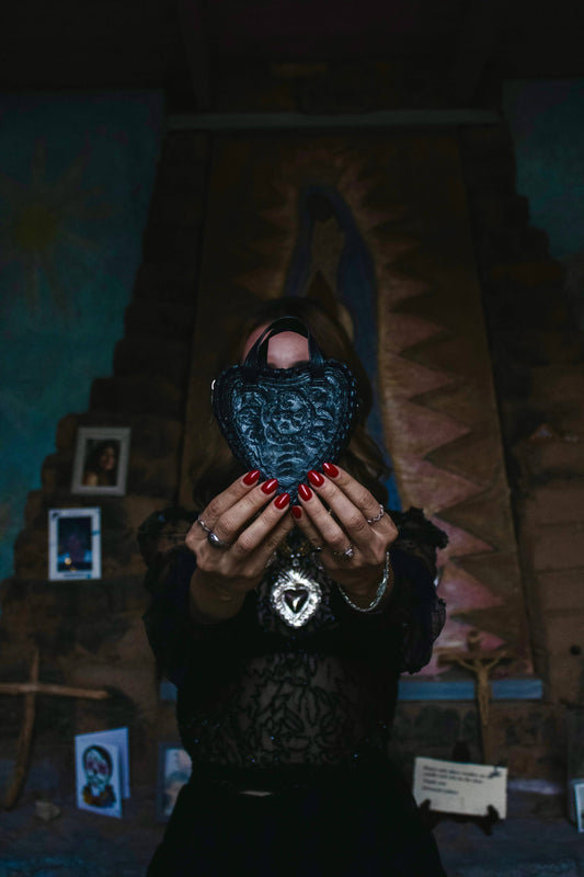 Hand - Tooled Heart Mini Crossbody Bag — Full - Grain Mexican Leather Purse - FINAL SALE - Khandava