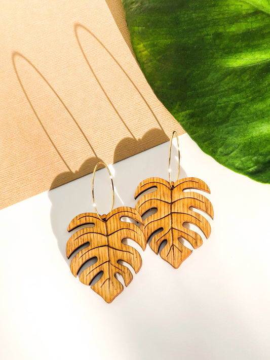 Hawaii Wood Earrings | Monstera - Khandava
