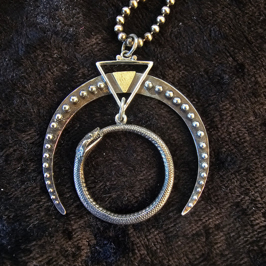 Horned Moon + Ouroboros Sterling Silver Necklace - Khandava