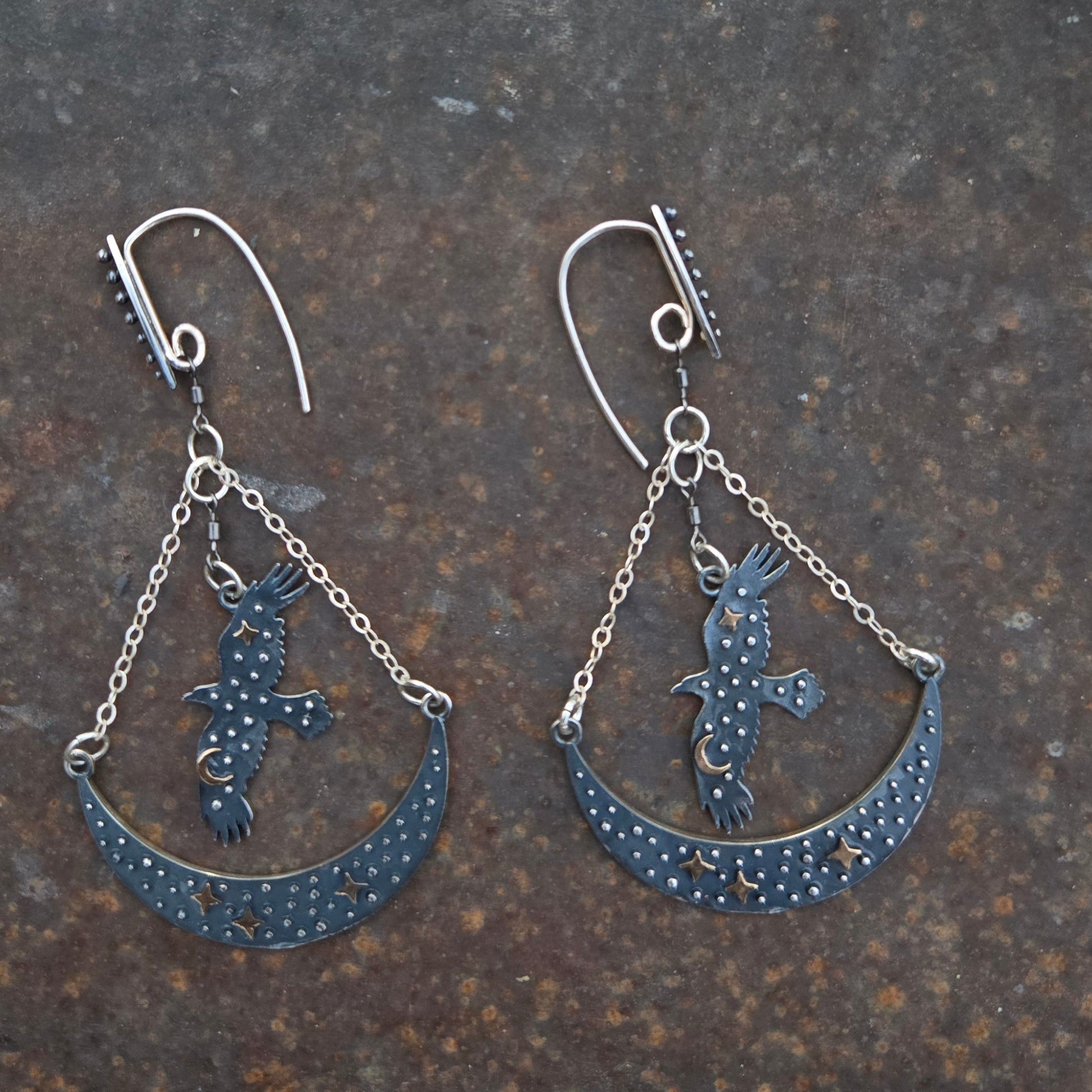 Night Flight Raven and Moon Earrings - Khandava
