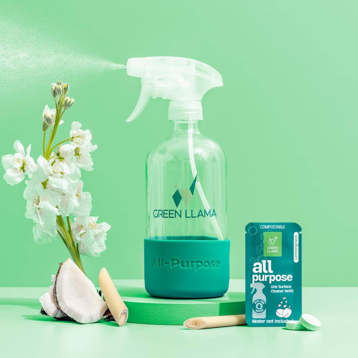 Refillable All - Purpose Cleaning Kit with Lemongrass Essential Oil – Glass Bottle & Sleeve - Khandava