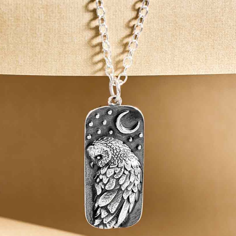Sterling Silver Barn Owl Necklace - Khandava