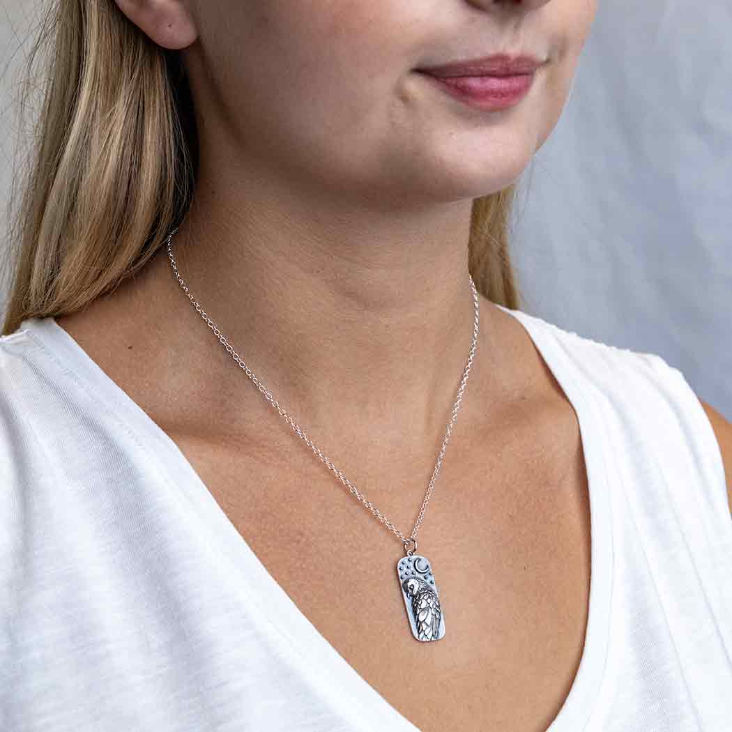 Sterling Silver Barn Owl Necklace - Khandava