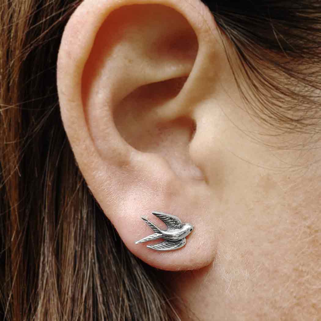 Sterling Silver Swallow Post Earrings - Khandava