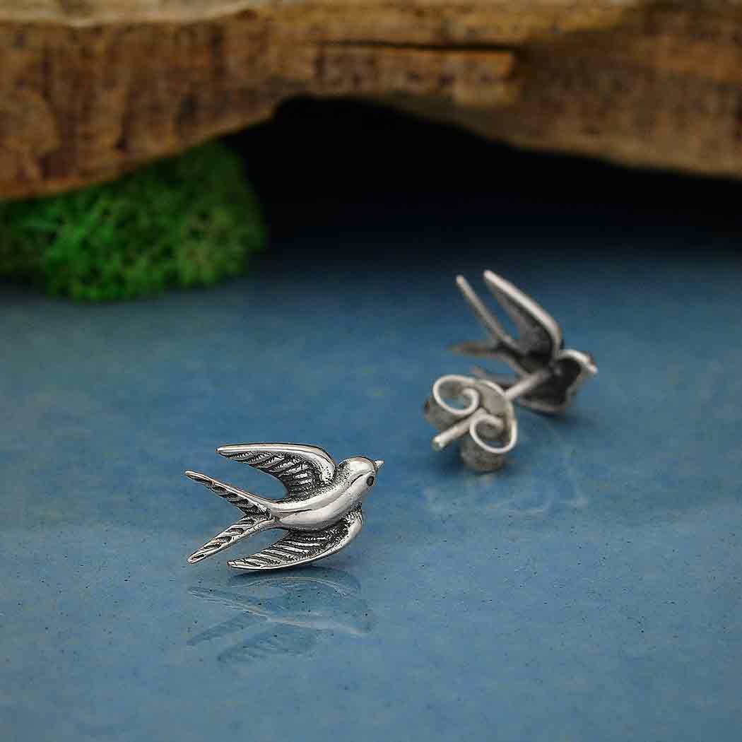 Sterling Silver Swallow Post Earrings - Khandava