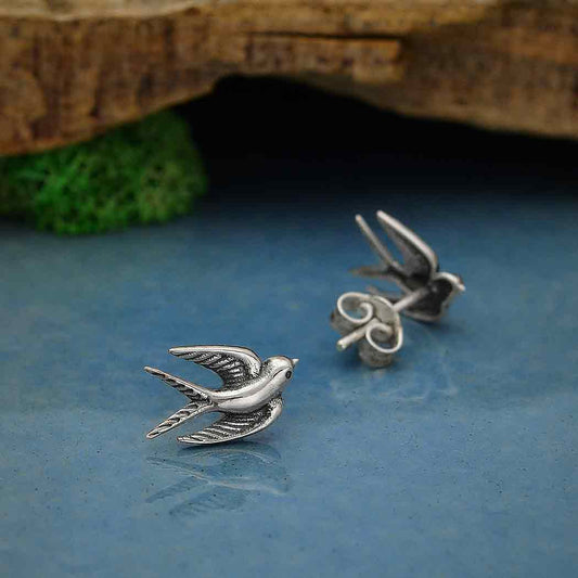 Sterling Silver Swallow Post Earrings - Khandava