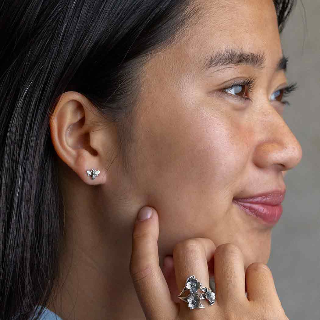 Sterling Silver Tiny Bee Post Earrings - Khandava