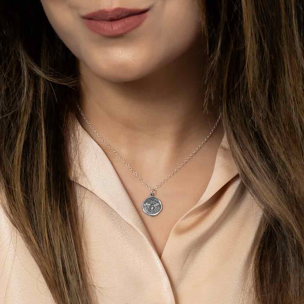 Sterling Silver Wax Seal Bee Necklace 18" - Khandava