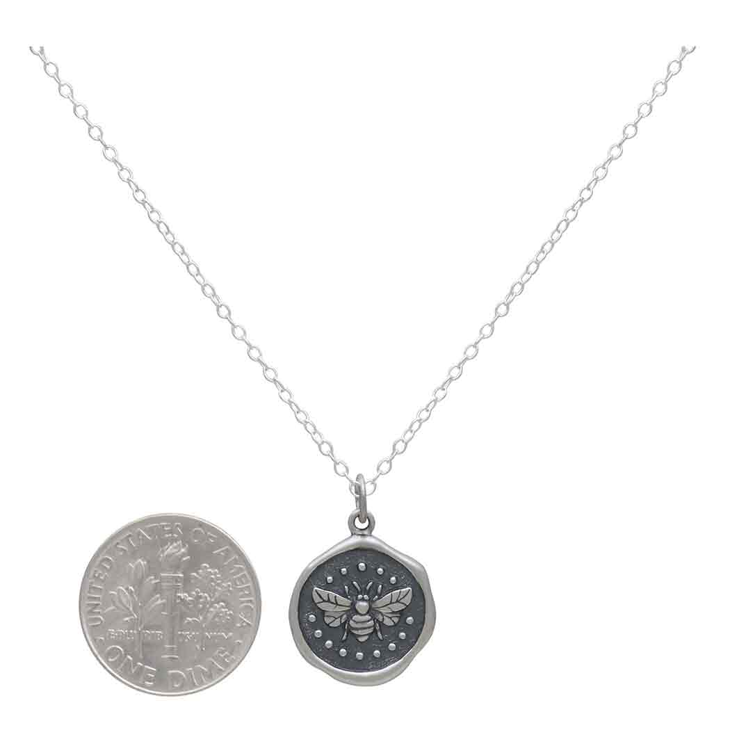 Sterling Silver Wax Seal Bee Necklace 18" - Khandava