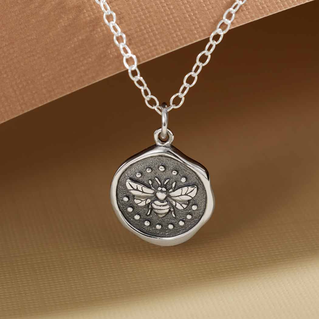 Sterling Silver Wax Seal Bee Necklace 18" - Khandava