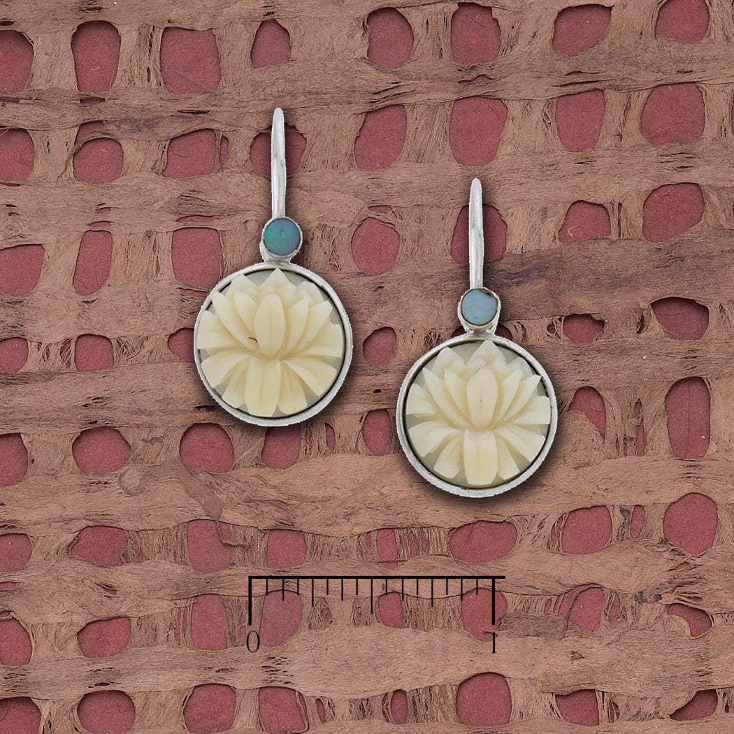Tagua Nut Lotus and Opal Earrings - Khandava