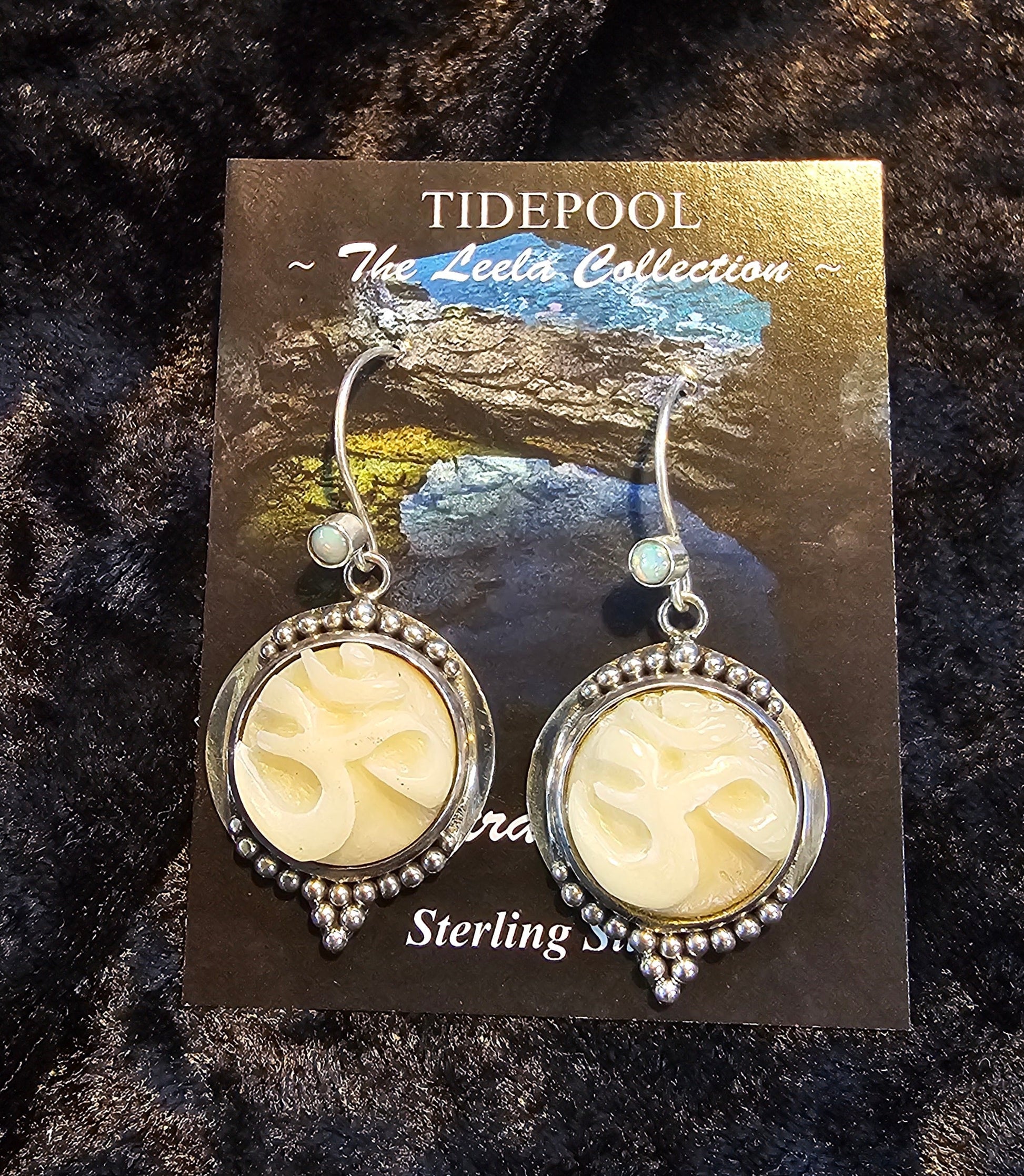 Tagua Nut OM and Opal Earrings - Khandava